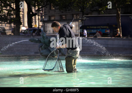 Trafalgar Square, London, UK. 9. August 2016. -Brunnen Wartung in Trafalgar Square Credit: Dinendra Haria/Alamy Live News Stockfoto