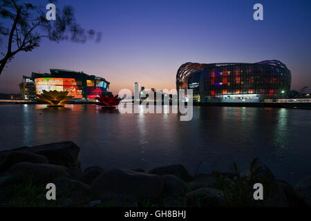 Schwimmende Inseln, Banpo-Brücke, Han-Fluss, Seoul Stockfoto