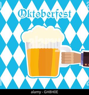 Oktoberfest-Vektor-Illustration mit Bier-Becher, blaue Raute patt Stock Vektor