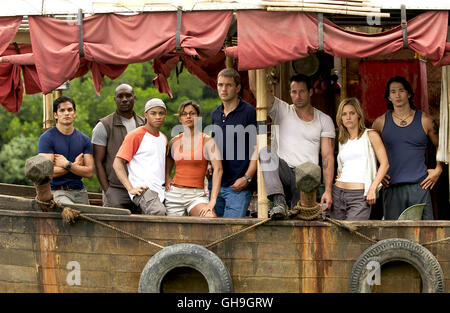 Das Expeditionsteam Bord der "Bloody Mary": Dr. Ben Douglas (NICHOLAS GONZALEZ), Gordon Mitchell (MORRIS CHESTNUT), Cole Burris (EUGENE BYRD), Gail Stern (SALLI RICHARDSON), Dr. Jack Byron (MATTHEW MARSDEN), Bill Johnson (JOHNNY MESSNER), Sam Rogers (KADEE STRICKLAND), Tran (KAREL YUNE) Film, Fernsehen, Kino, Actionfilm Regie: Dwight H. Little aka. Anacondas: Die Jagd nach der Blut-Orchidee Stockfoto