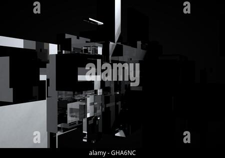 Abstrakte 3D-Rendering schwarze geometrische Form Hintergrund, Low-Poly modelling, schwarze futuristische geometrische Form, illustration Stockfoto