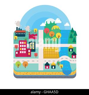Vektor-Illustration von Stadt und Landschaft Karte Schicht Naturkulisse im Flat Design Stock Vektor