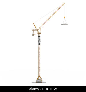 Seite Ansicht Baukran isoliert 3D-Rendering auf weißem Hintergrund Stockfoto