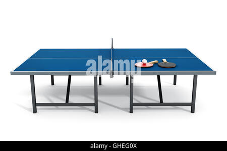 Ping-Pong-Tisch, Schläger und Ball. 3D illustration Stockfoto