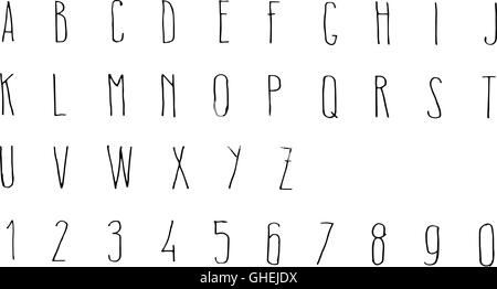 Vektor Hand gezeichnete Alphabet. Dünn, groß und elegant. Stock Vektor