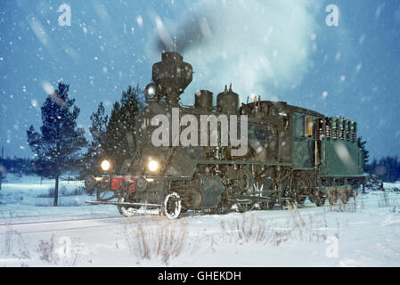 Starker Schneefall am Rovanemi erforderte den Einsatz von Little Jumbo TK3 Klasse 2-8-0 No.1163 auf Schnee Abstand Pflicht. Stockfoto