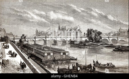 Die Pont Neuf, Brücke über den Fluss Seine in Paris, Frankreich, 19. Jahrhundert Stockfoto