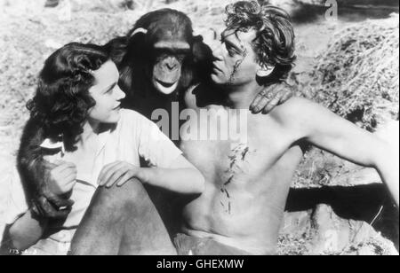 TARZAN der AFFENMENSCH USA 1932 w.s. Van Dyke Jane Parker (MAUREEN O'SULLIVAN), Schimpansen Cheetah, Tarzan (JOHNNY WEISSMÜLLER) Regie: W.S. Van Dyke Stockfoto