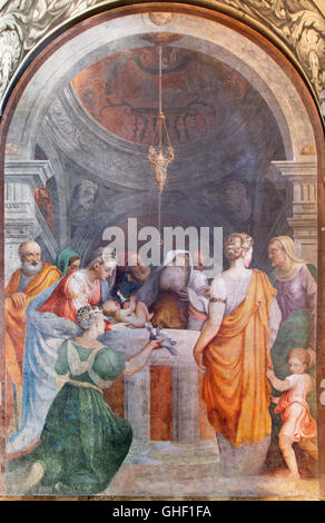 CREMONA, Italien - 24. Mai 2016: Das Fresko der Darbringung Christi im Tempel in Chiesa di Santa Rita von Giulio Campi (1547). Stockfoto