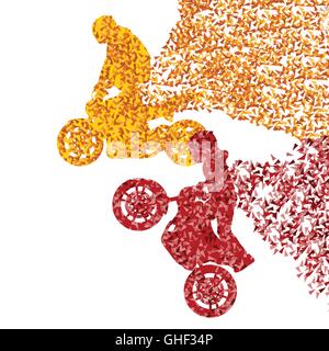 Motorrad Leistung extreme Stunt Fahrer Mann Sport Fahrrad abstrakten Hintergrund Vektorgrafik gemacht Fragmente isoliert auf Stock Vektor