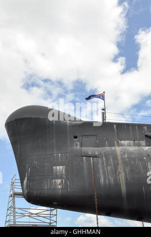 HMAS Öfen Oberon-Klasse u-Boot-Bug auf dem Display außerhalb der Western Australien Maritime Museum in Fremantle, Western Australia. Stockfoto