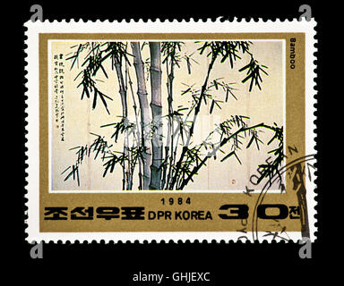 Briefmarke aus Nordkorea Darstellung aus dem 18. Jahrhundert koreanische Piating Bambus. Stockfoto