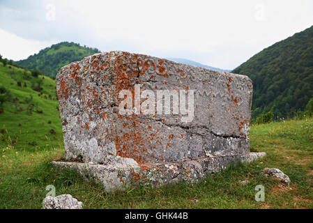 Mittelalterliche Grabsteine befindet sich in Lukomir Dorf auf Bjelasnica Berg, Bosnien und Herzegowina Stockfoto