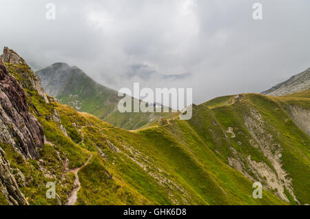 Berghütte Kaiserjochhaus mit schönen Landschaft in den Lechtaler Alpen, Nord-Tirol, Österreich Stockfoto