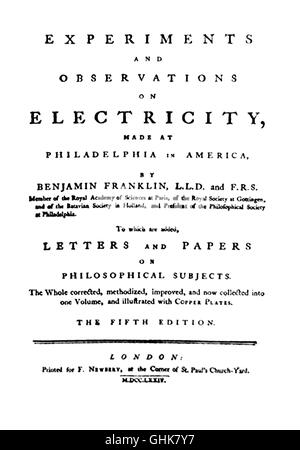 Franklins "Experimente mit Strom", 1774 Stockfoto