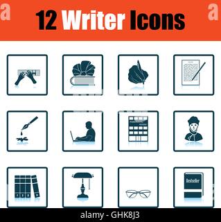Set von Schriftsteller Icons. Flache Bauform Tennis Symbolsatz in Ui-Farben. Vektor-Illustration. Stock Vektor