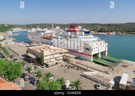 Der Hafen von Mahón auf Menorca Stockfoto