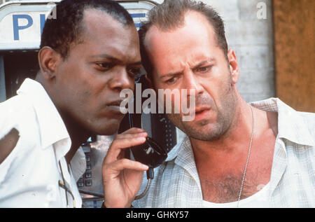Sterben Sie Hard mit einer Vengeneance John McClane (BRUCE WILLIS) Problem es begeisterte Mit Einem Mysteriösen Hightech-Terroristen Namens Simon Zu Tun. Szene Mit Zeus (SAMUEL L. JACKSON) Regie: John McTiernan aka. Stirb langsam mit einer Vengeneance Stockfoto
