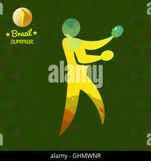Sommercard Sport Brasilien mit einer gelben abstrakte Tischtennisspieler. Digitale Vektor-Bild Stockfoto