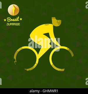 Brasilien Sommercard Fahrrad Sport mit gelben abstrakten Charakter Radfahren. Digitale Vektor-Bild Stockfoto