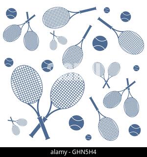 Schönes Bild bunte Schläger und Bälle für Tennis-Unterricht auf weißem Hintergrund Stock Vektor