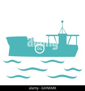 Stilisierte Ikone des Tankers Öl schwimmt auf Wellen auf einem weißen Hintergrund Stock Vektor