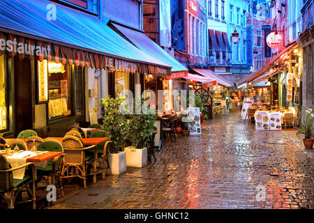 Restaurant in rue des Bouchers in Ilôt Sacré Viertel in Brüssel, Belgien Stockfoto