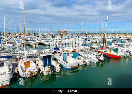 Boote in den Hafen von l'Herbaudière auf Insel Noirmoutier, Frankreich Stockfoto