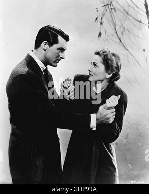 Verdacht Lina McLaid (JOAN FONTAINE), Eine Junge Frau aus der hohen So-welch, Verliebt Sich in Den Charmanten Taugenichts Johnny Ays-Garth (CARY GRANT), Heiratet Ihn Gegen den Willen Ihrer Eltern Und Übernimmt Die Kosten des Reifezeugnis Lebens. Doch Dann Näh-Ren Erdrückende Indizien in Ihr Den Verdacht, Johnny Wolle Sie aus Geldgier Kaltblütig Ermorden. Regie: Alfred Hitchcock aka. Verdacht Stockfoto