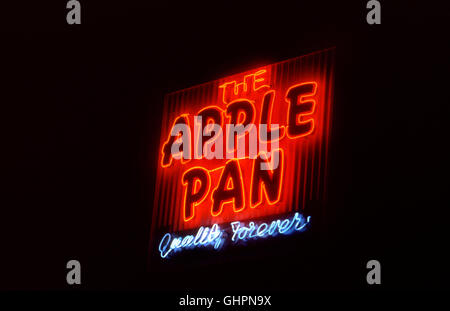 Apfel Pfanne Neon anmelden nachts beleuchtet Stockfoto