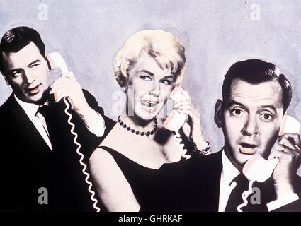 Pillow Talk Brad Allen (ROCK HUDSON, l.) Semesters Seine Streitlustige Telefonpartnerin Jan Morrow (DORIS DAY) so Begehrenswert, Daß er Keine Hemmungen hat, Sie seit Rober Freund Jonathan Forbes (TONY RANDALL) Auszuspannen Regie: Michel Gordon aka. Pillow Talk Stockfoto