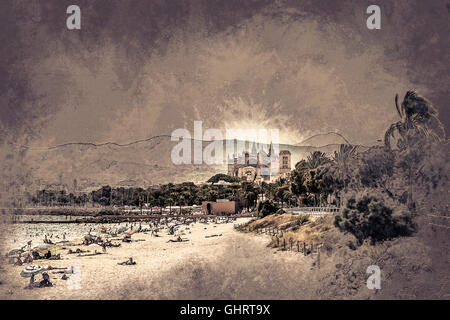 Blick von der Strand von Palma De Mallorca Stockfoto