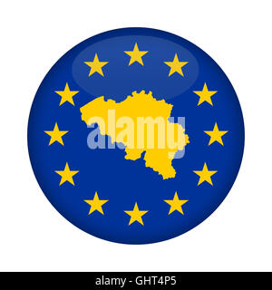 Belgien-Karte auf eine Europäische Union Flag Taste isoliert auf einem weißen Hintergrund. Stockfoto