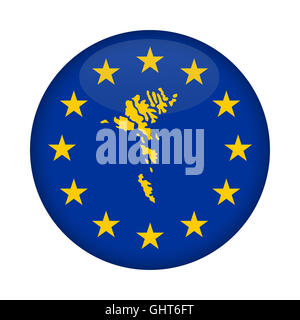 Färöer Inseln Karte auf Knopfdruck Europäische Union Flag isoliert auf einem weißen Hintergrund. Stockfoto