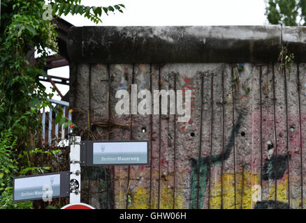 Reste der Berliner Mauer am Alter Domfriedhof St. Hedwig (lit.) St. Hedwig alte Kathedrale Friedhof) in Liesenstrasse, Berlin, Deutschland, 9. August 2016.   FOTO: JENS KALAENE/DPA Stockfoto