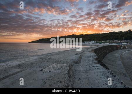 Lyme Regis, Dorset, UK. 11. August 2016. Großbritannien Wetter. Ein spektakulärer Sonnenuntergang über Monmouth Strand angesehen vom historischen Hafen Cobb im Badeort von Lyme Regis in Dorset. Bildnachweis: Graham Hunt/Alamy Live-Nachrichten Stockfoto