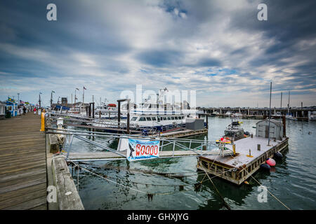 Boote angedockt an der MacMillan Pier in Provincetown, Cape Cod, Massachusetts. Stockfoto