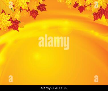 Orange Herbst Ahorn Blätter und "Wellenlinien" Hintergrund. Heller Herbst Herbst-Saison-Vektor-design Stock Vektor