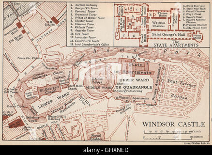 WINDSOR CASTLE. Vintage Karte Plan. Berkshire, 1935 Stockfoto