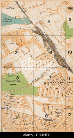 LONDON NW. Gladstone Park Cricklewood Dollis Hill Willesden Green, 1935 Karte Stockfoto