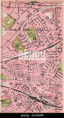 LONDON NW. Queen Park Kilburn Brondesbury Westbourne Park, 1935-Vintage-Karte Stockfoto