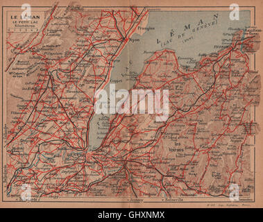 LÉMAN LE PETIT LAC. Genfer See Genève Umgebung. Vintage Karte. Der Schweiz 1920 Stockfoto
