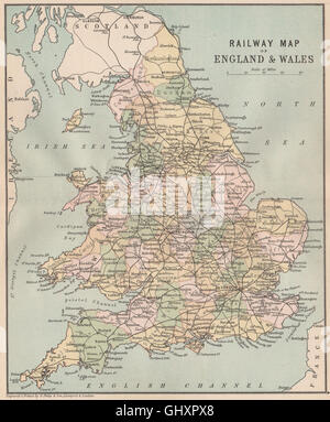 Großbritannien-Eisenbahn: Eisenbahn-Karte von England & Wales. PHILIP, 1882 Stockfoto