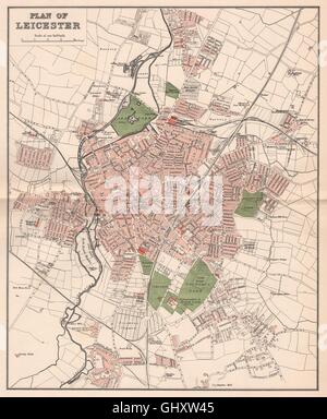 LEICESTER. Antike Stadt Karte Plan. Leicestershire, 1893 Stockfoto