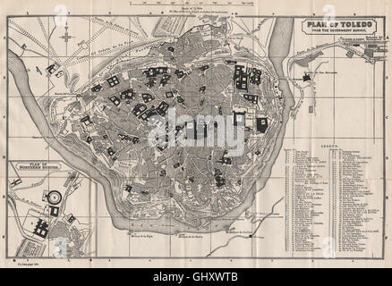 TOLEDO antiken Stadt Stadt Plan Ciudad. Spanien Espana. MURRAY, 1898 Antike Landkarte Stockfoto