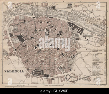 VALENCIA antiken Stadt Stadt Plan Ciudad. Spanien Espana. MURRAY, 1898 Antike Landkarte Stockfoto