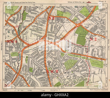 NW-LONDON. Kirche Ende Hampstead Garden Vorort East Finchley. Speck, 1938 Karte Stockfoto