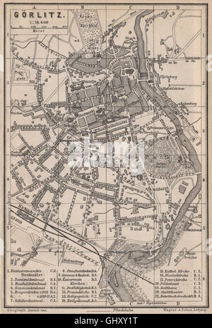 GÖRLITZ antiken Stadt Stadt attraktivem. Sachsen-Karte. BAEDEKER, 1886 Antike Landkarte Stockfoto