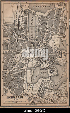 SCHWERIN antiken Stadt Stadt attraktivem. Mecklenburg-Vorpommern Karte, Karte von 1900 Stockfoto