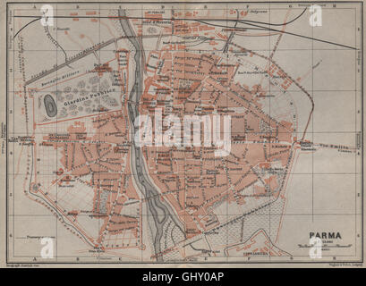 PARMA Stadt der antiken Stadt Plan Klavier interne. Italien-Mappa. BAEDEKER, 1909 Stockfoto